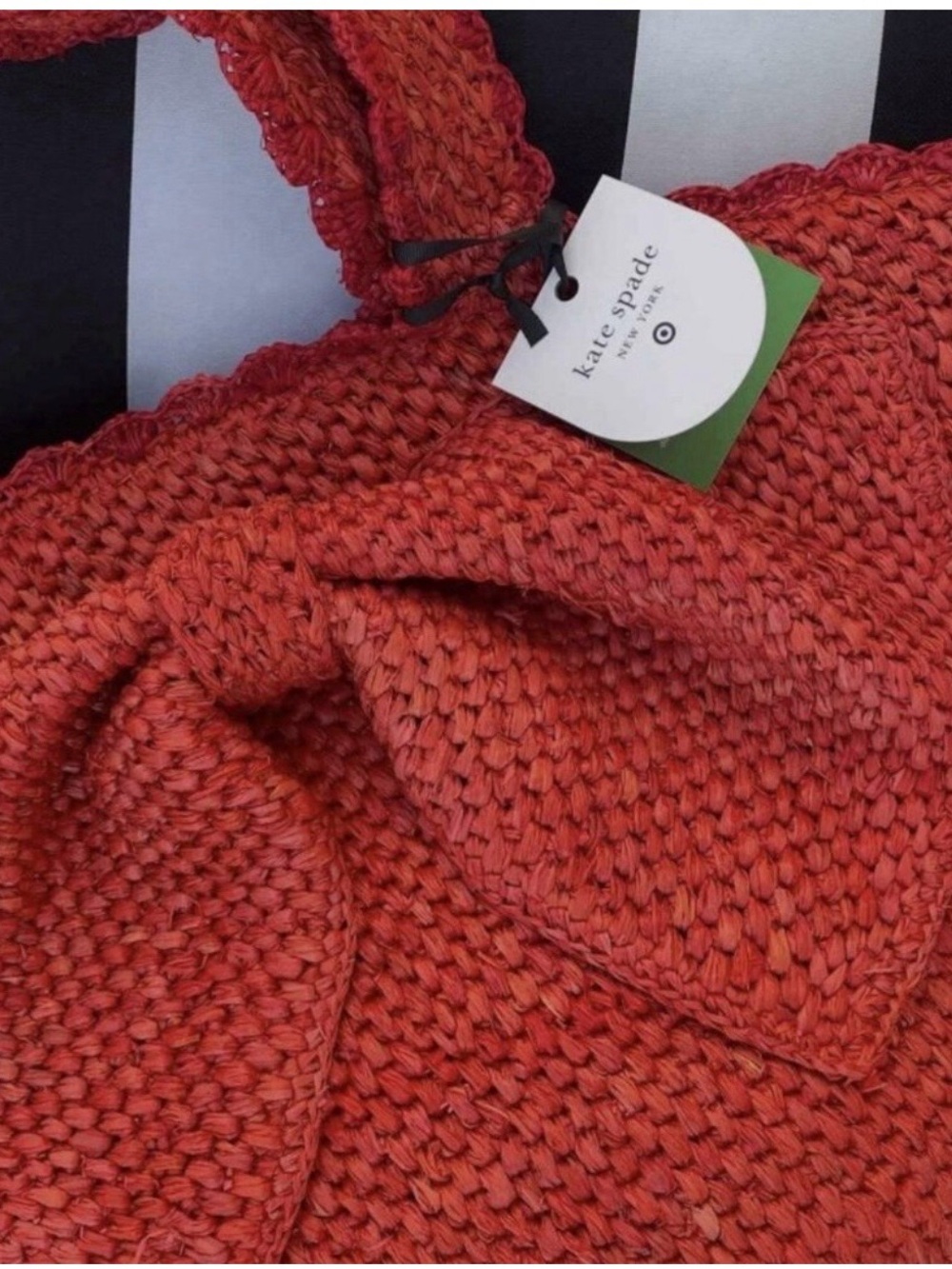 Kate Spade Red Woven Bow-Front Tote - Picture 6 of 9